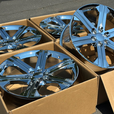 24X10 Chrome - Fits Chevrolete Silverado 1500,  Tahoe, Suburban, Avalanche, Express Van 1500 GMC Sierra K1500, Safari, Savanna Van, Yukon, Denali Cadillac Escalade