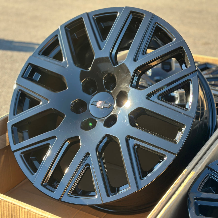 22X9 Gloss Black - Fits Chevrolete Silverado 1500,  Tahoe, Suburban, Avalanche, Express Van 1500 GMC Sierra K1500, Safari, Savanna Van, Yukon, Denali Cadillac Escalade